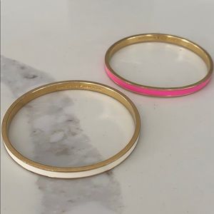 Two Kate Spade Bangles Pink & White with Gold